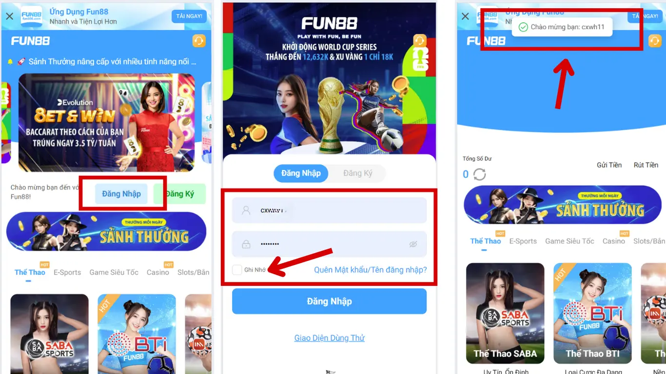 3 bước đăng nhập fun88