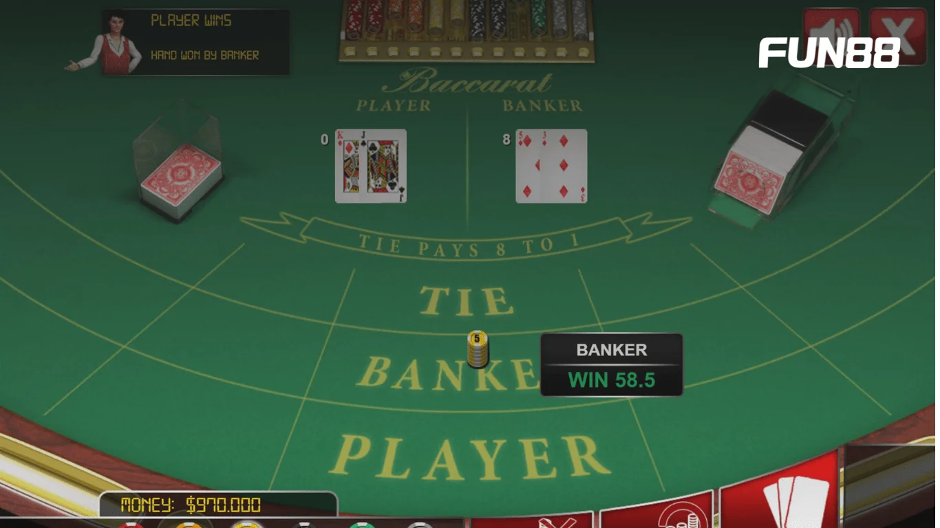 Baccarat là trò chơi casino trực tuyến với ba cửa Tie, Banker và Player