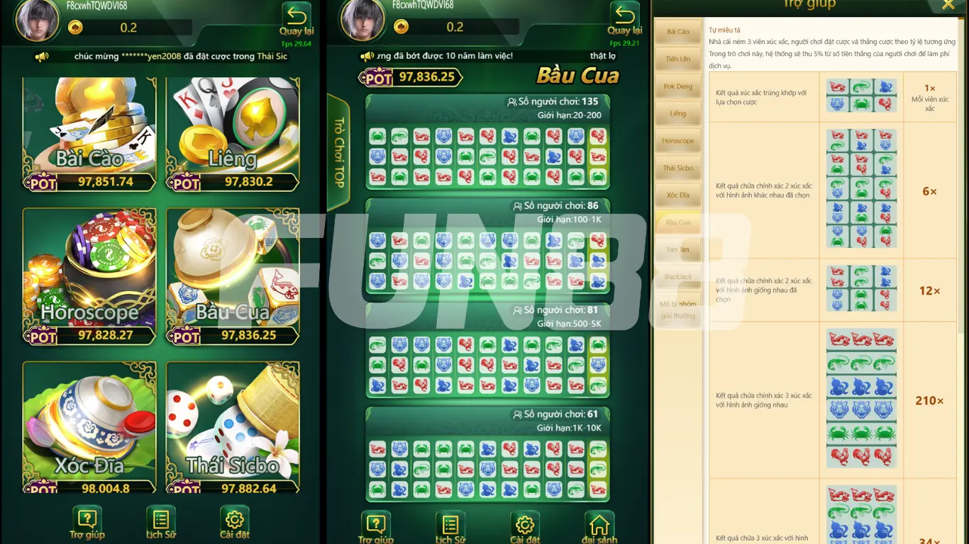 Giao diện game bầu cua online tại FUN88