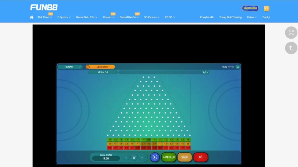 Giao diện plinko tại FUN88