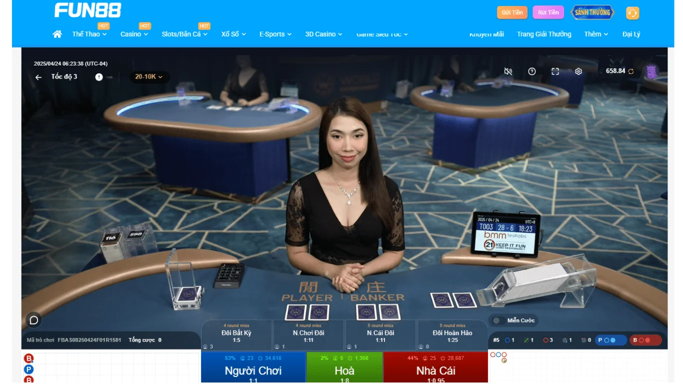 Trải nghiệm Baccarat Tốc Độ tại FUN88