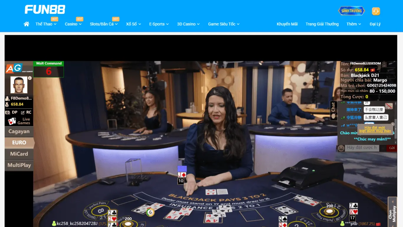 Trải nghiệm Blackjack tại FUN88