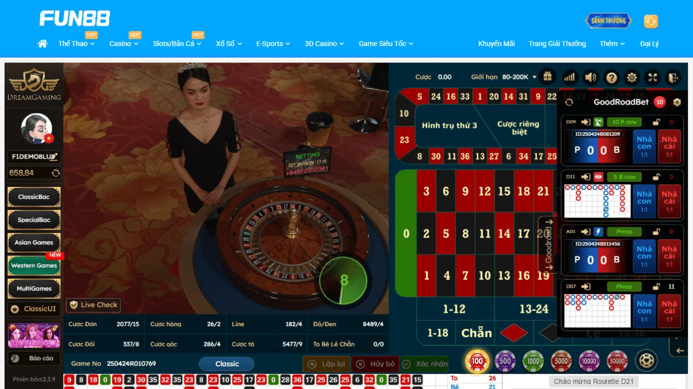 Trải nghiệm giao diện Roulette tại FUN88