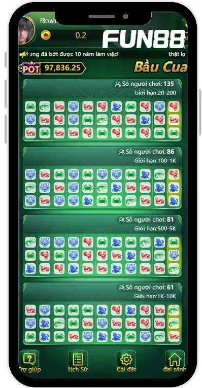 giao diện bầu cua dễ dàng thao tác tại FUN88