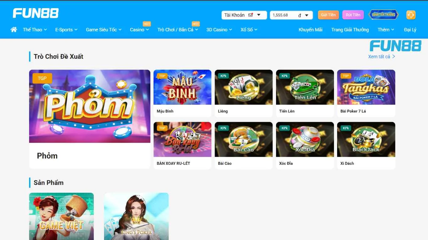 Giao diện Liêng tại FUN88