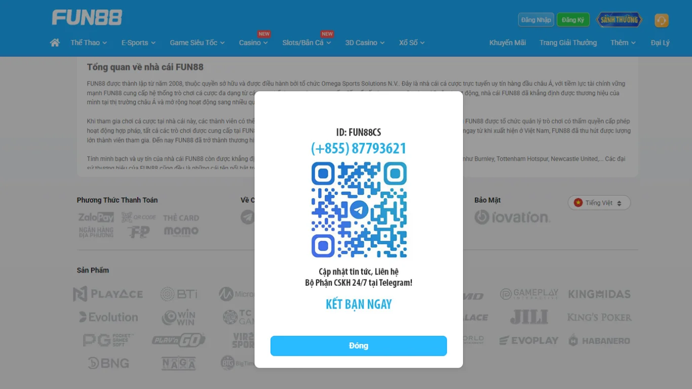 Liên hệ FUN88 qua Telegram