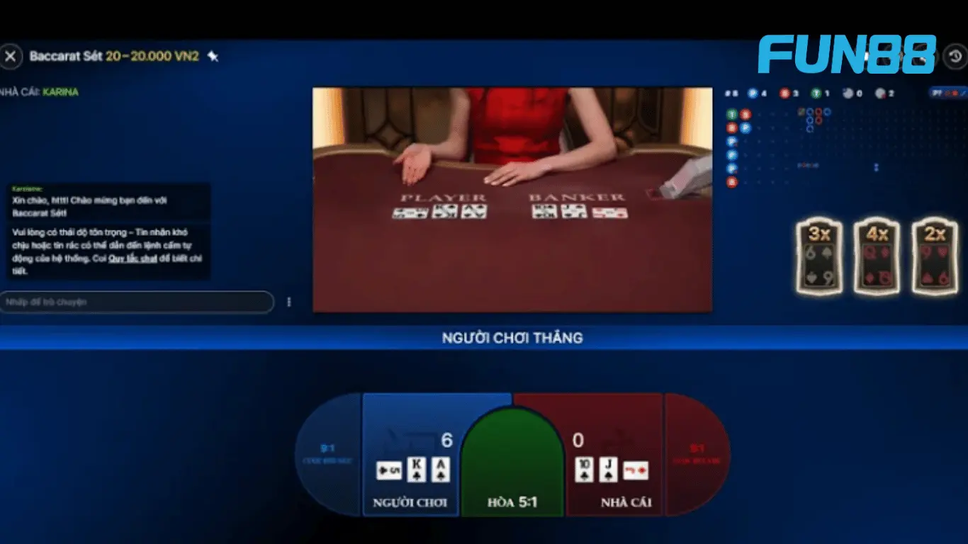 Giao diện game Baccarat Lighting tại FUN88