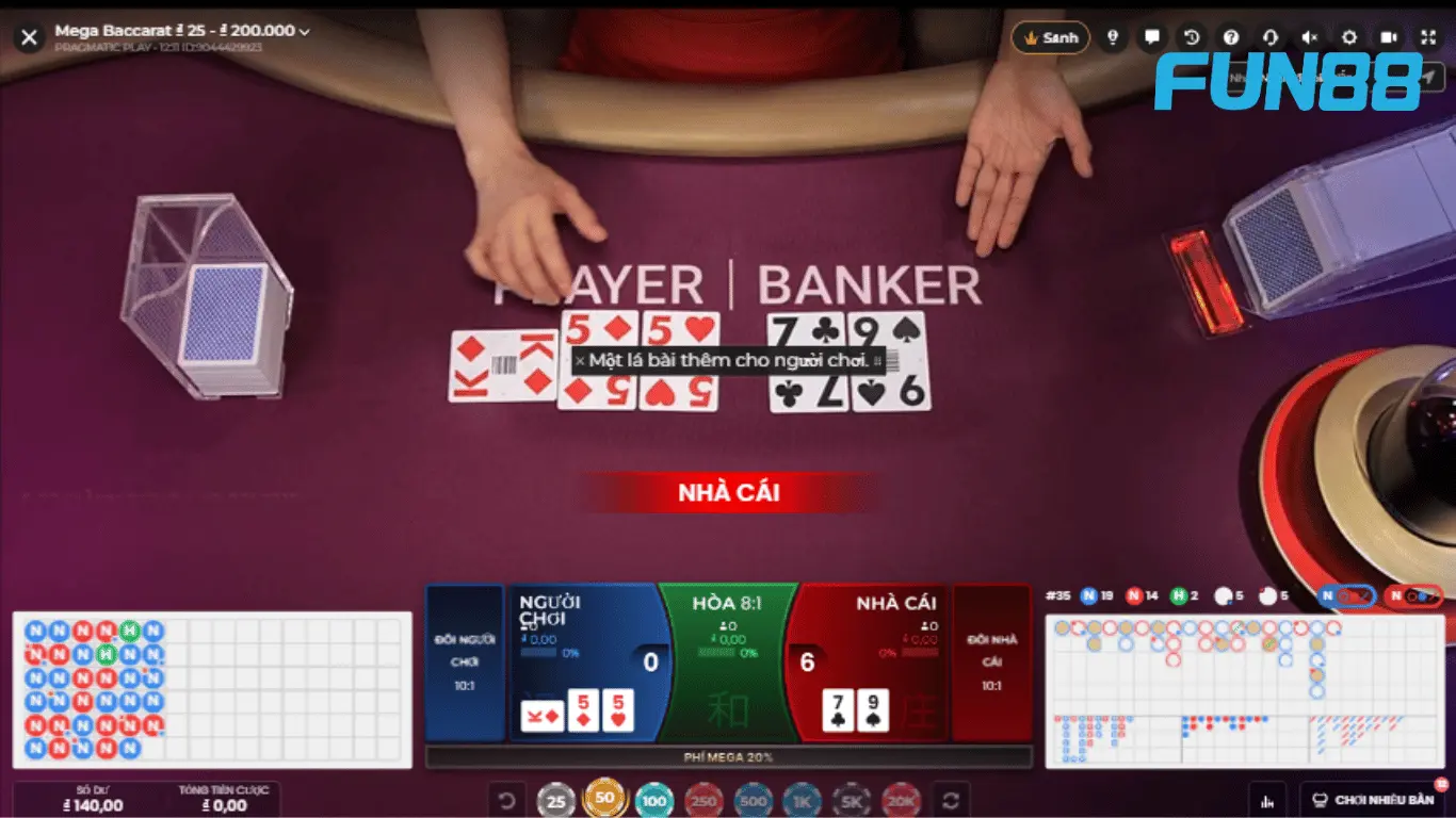 Trò chơi Mega Baccarat tại FUN88