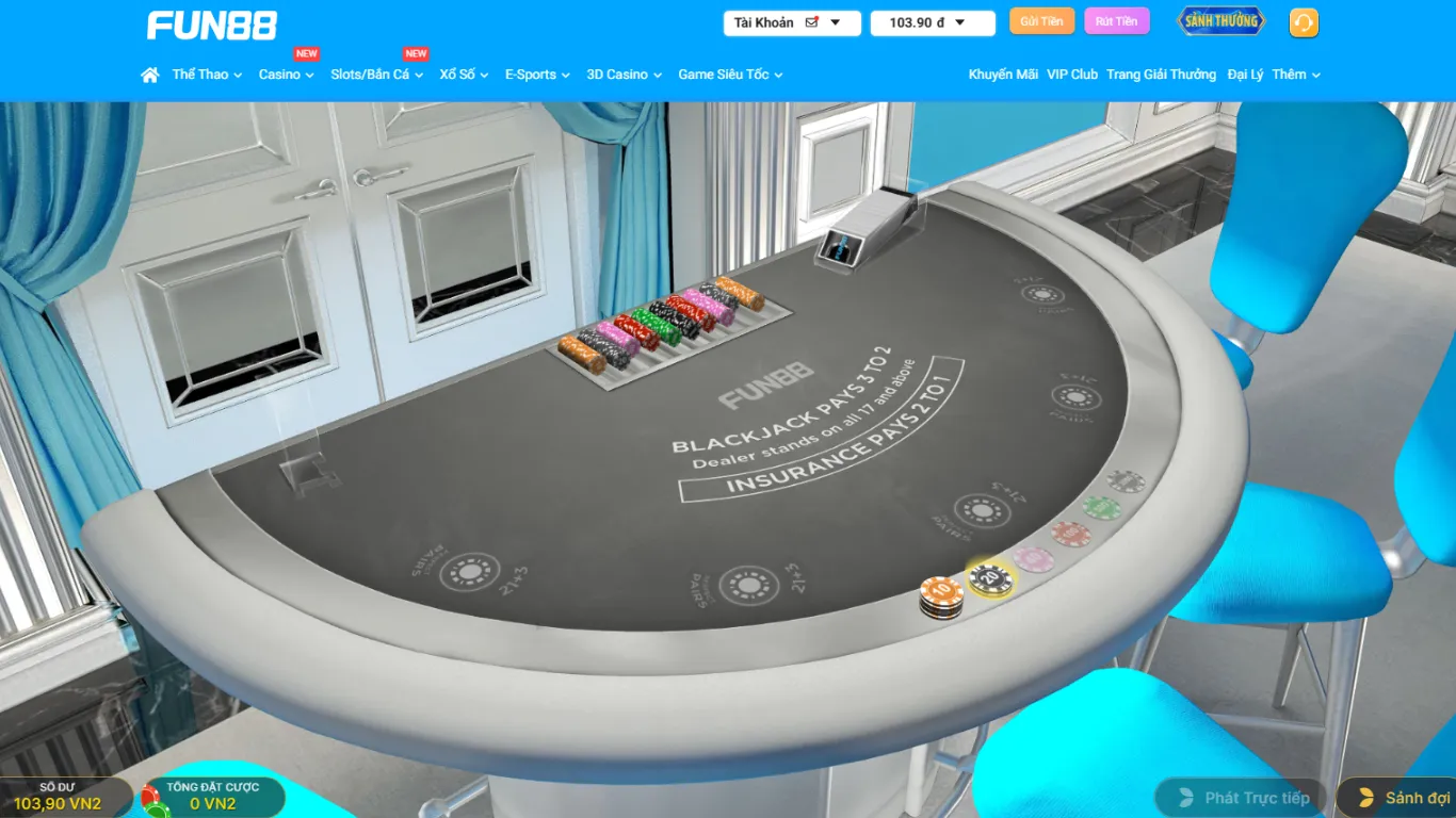 FUN88 First Person Blackjack mang đến cảm giác mới lạ cho người chơi