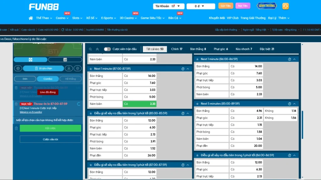 Ví dụ minh họa Throw-in Betting